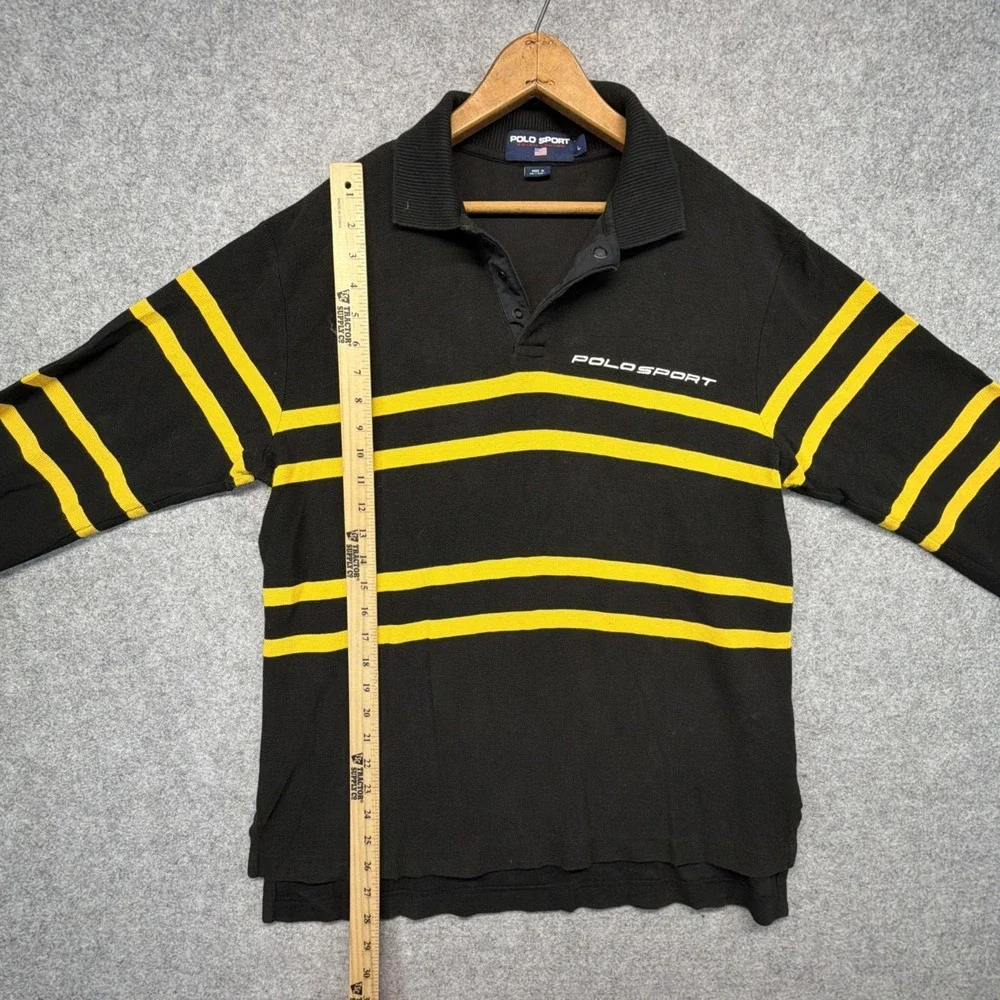 Polo Sport Ralph Lauren Knit Shirt Men Large Black Yellow Striped Long Sleeve